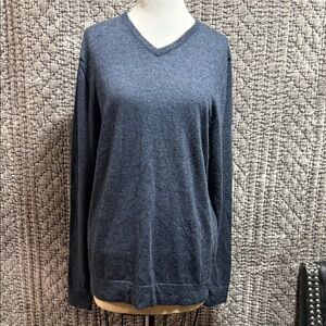 Nordstrom Men's Dark Grey  and Deep Blue V-Neck Sweater 100% Cashmere